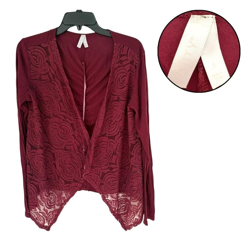 Burgundy Lace Cardigan Small Romantic Boho Layering Top